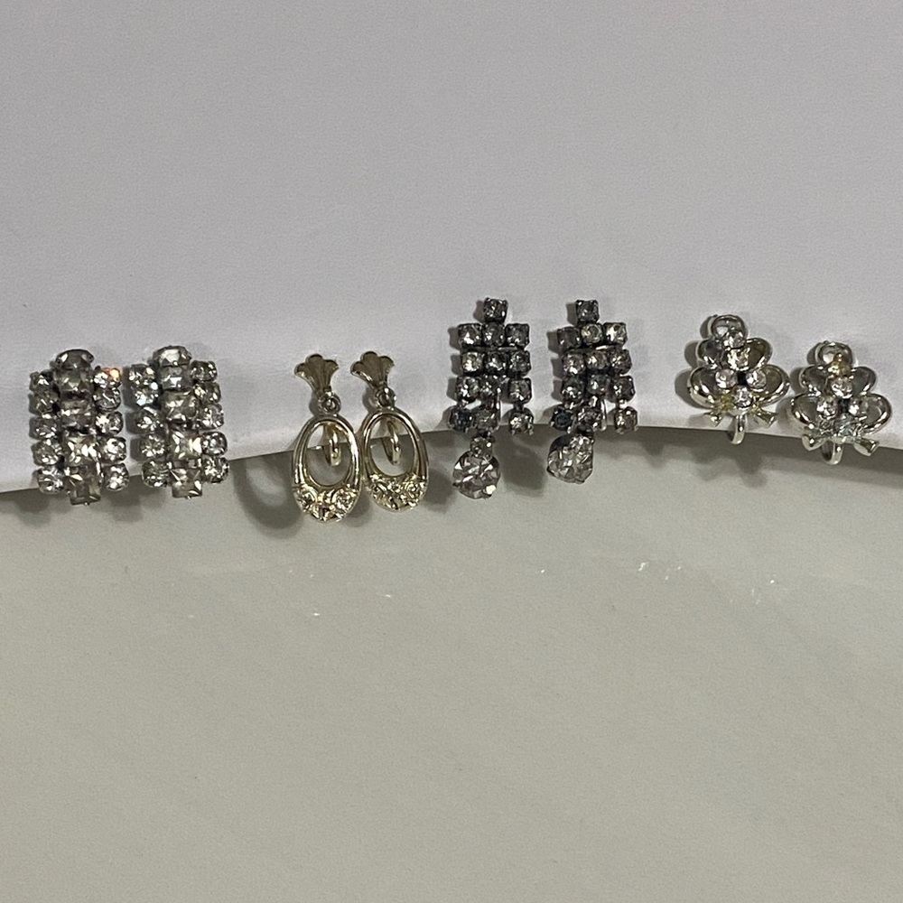 Vintage Rhinestone Screw Back Earring Lot